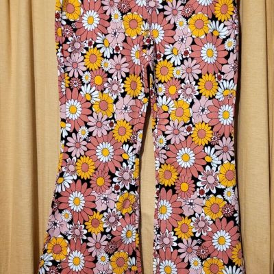 Retro Style Hi Rise Flare Flower Power Leggings